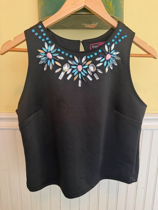 Say What? Tops - Say What? y2k Black Beaded Sleeveless Top Large